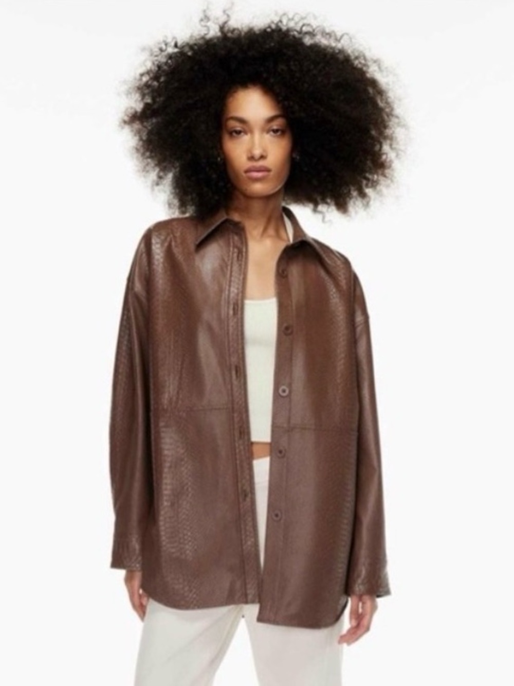 Aritzia Babaton Sz 2XL Pelli Chocolate Brown Vegan Leather Button Front Shacket